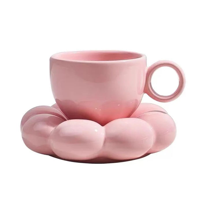 Pastel Puffy Flower Ceramic Mug & Saucer