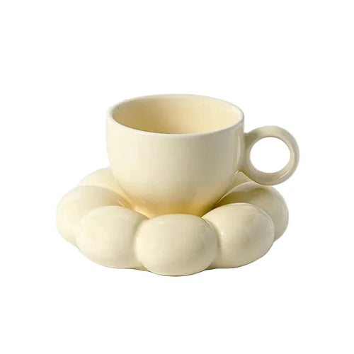 Pastel Puffy Flower Ceramic Mug & Saucer